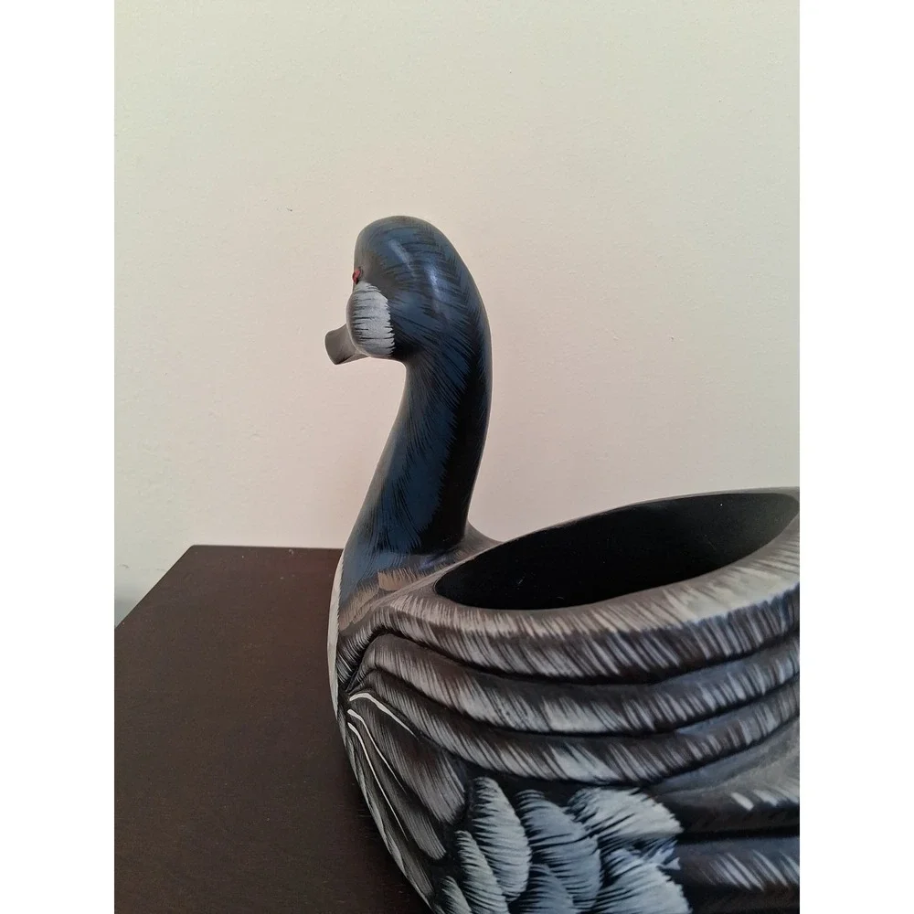 Vintage Large Hand Carved Wooden Duck Bowl Planter Basket Hand Painted A Beauty